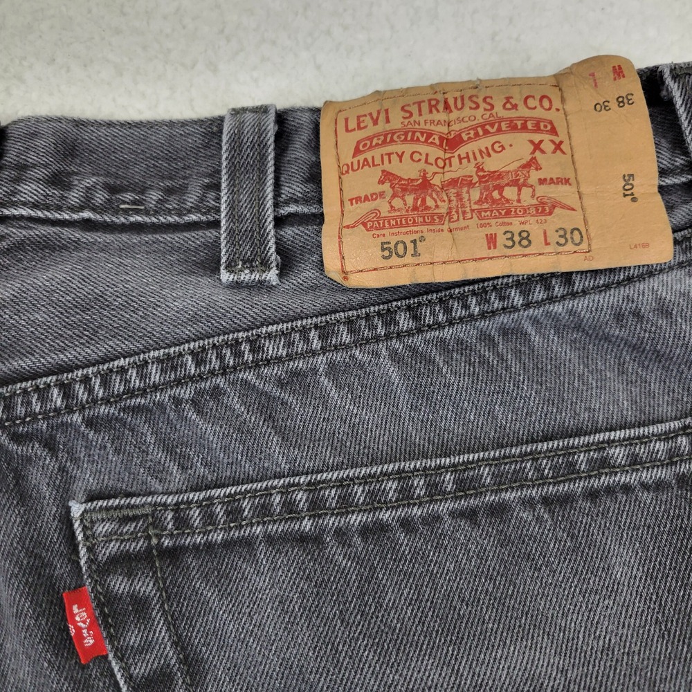 Levis 501XX Straight Leg Jeans Mens 38 x 30 Black Cotton Denim Pants Faded